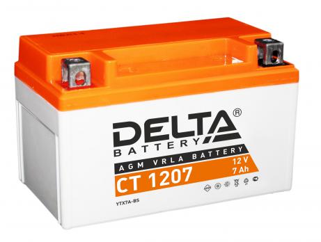 Аккумулятор Мото,Скутер 12В 7А ч. Delta (СТ 1207) (150х86х94) (залитный) AGM 