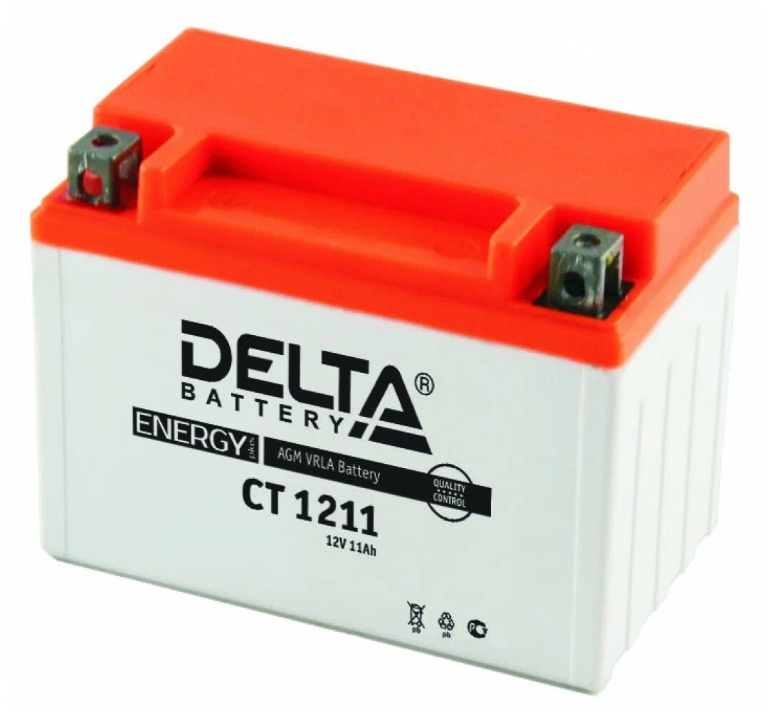 Аккумулятор Скутер 12В 11 А ч. Delta 210A, пр.пол (YT12B-BS) (151х86х112) (залитый) AGM 
