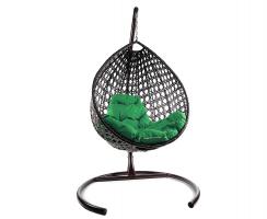 Подвесное кресло КАПЛЯ ЛЮКС с ротангом коричневое, зелёная подушка