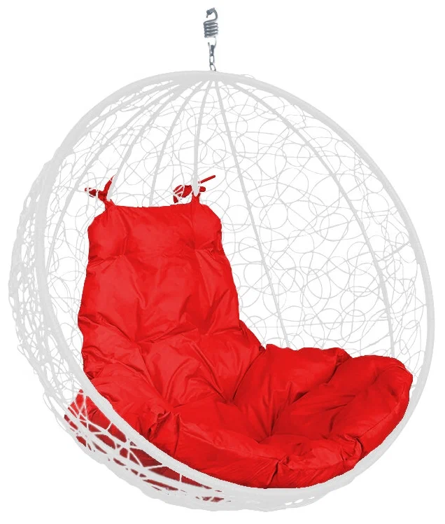 Подвесное кресло КРУГ с ротангом белое, красная подушка